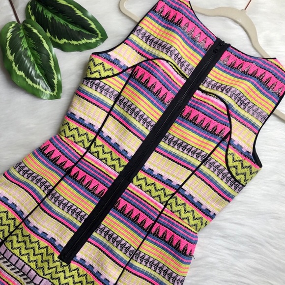 Milly Rare Neon Woven Aztec Striped Mini Dress - Picture 5 of 12